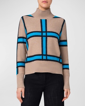 Cashmere-Blend Window Check Knit Sweater