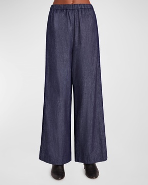 Thun Smocked Wide-Leg Denim Pants