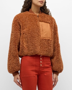 Arlyn Short Zip-Front Sherpa Jacket