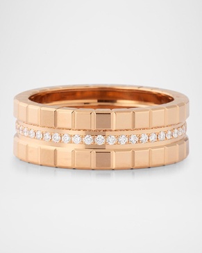 Ice Cube 18K Rose Gold 3-Row Diamond Ring, Size 54