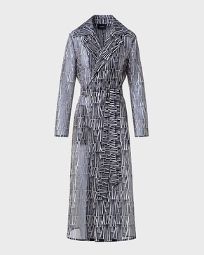 Iman Silk Organza Trench Coat with Asagao Striped Embroidery