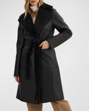  Abigail Reversible Faux-Shearling Peacoat with Belt