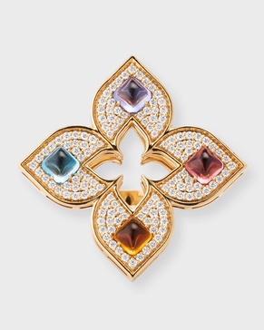 18K Rose Gold Ring with Diamonds and Semiprecious Stones, Size 7