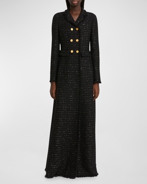 Paillette Tweed Long A-Line Coat