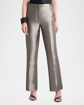 Flare-Leg Metallic Jacquard Trousers