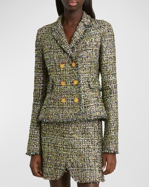 Metallic Eyelash Tweed Double-Breasted Jacket