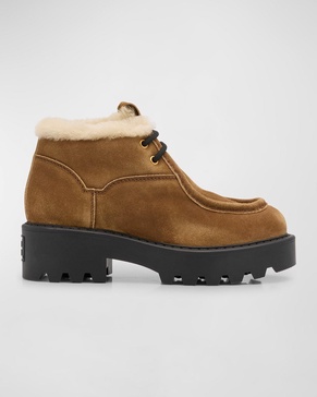 Suede Shearling Lace-Up Chukka Booties