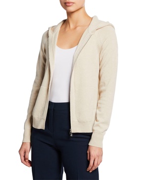 Merano Cashmere Zip-Front Hoodie Sweater