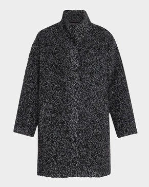 Petite Stand-Collar Curly Alpaca Wool Coat