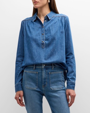 Cambrie Denim Half-Button Shirt 