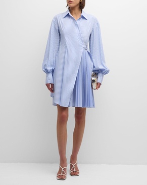 Amalfi Striped Pleated Wrap Shirtdress