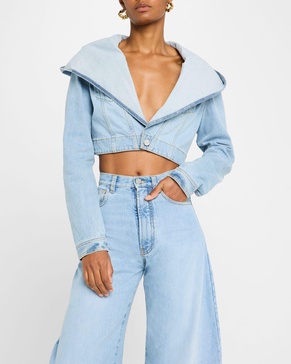 Hooded Denim Jacket with Cinched Waist