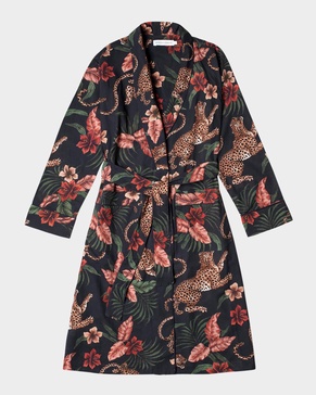 Animal-Print Piped Organic Cotton Robe