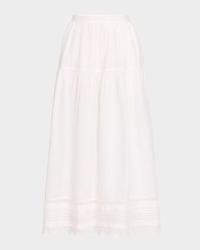 Tilda Pintuck Scalloped Cotton Midi Skirt