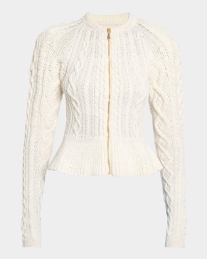 Marcuse Cashmere Cable-Knit Peplum Zip Jacket