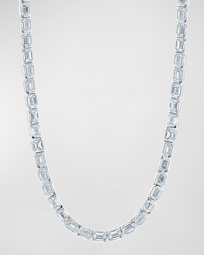 18K Gold East West Bezel Set Emerald-Cut Diamond 16" Tennis Necklace, 10.00tcw