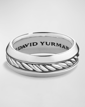 8mm Men's Cable Ring in Silver