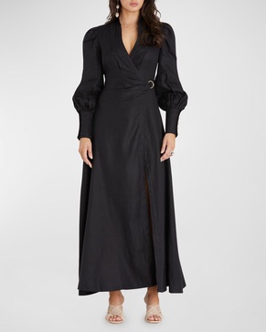 Celine French Linen Wrap Maxi Dress