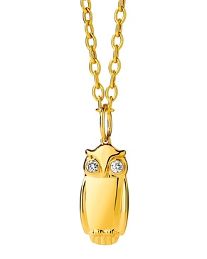 18K Champagne Diamond Owl Pendant Necklace