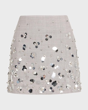 Larissa Embellished Wool Mini Skirt