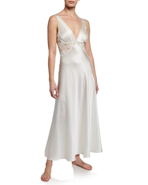 Bijoux Lace-Inset Silk Gown