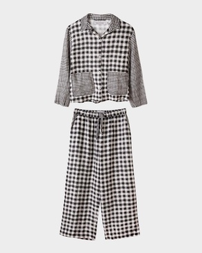 Cropped Gingham-Print Linen Pajama Set