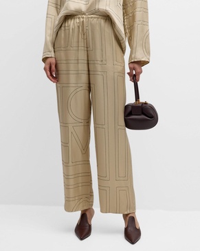 Monogram-Embroidered Silk Pajama Pants