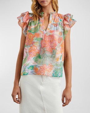 Calista Floral Flutter-Sleeve Blouse 