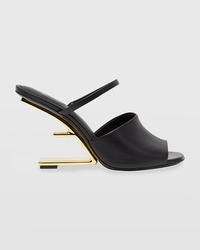 Leather Metallic-Heel Slide Sandals