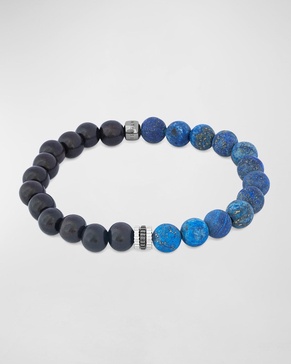 Men's Lapis Sterling Silver Gear Trio Beaded Bracelet