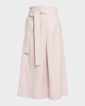 Ariel Spring Linen-Wool Belted Midi Skirt