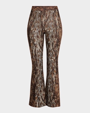 Woodgrain Knit Cropped Flare Leg Pants