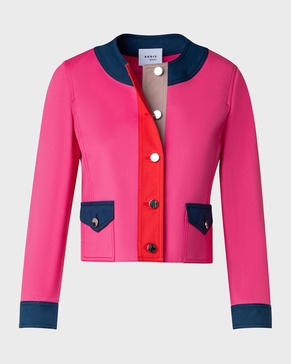 Colorblock Cotton Gabardine Crop Jacket