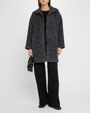 Snap-Front Curly Alpaca Wool Coat