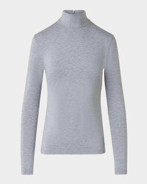 Mock-Neck Long-Sleeve Melange Modal Jersey Shirt