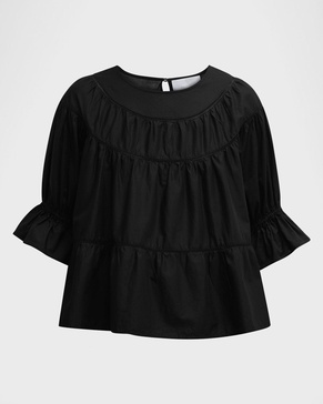 Sol Tiered Lace-Inset Blouson-Sleeve Top