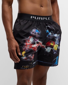 Men's Printed Logo-Band Swim Shorts