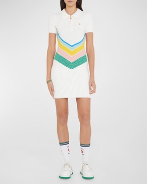 Chevron Boucle Short-Sleeve Mini Polo Dress