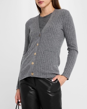 Cashmere Ribbed Button-Down Cardigan