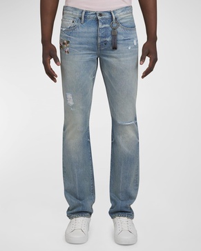 Men's Peony Embroidered Jeans