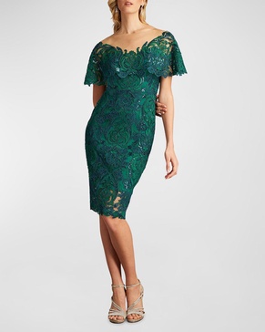 Illusion Sequin Lace Capelet Dress