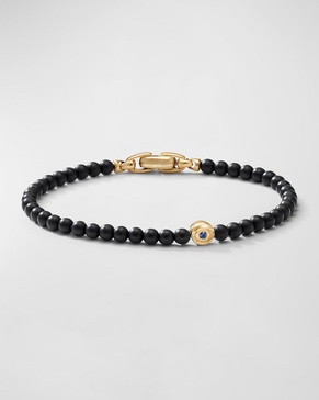 Men's Spiritual Bead Evil Eye Bracelet with Gemstones in 18K Gold, 4mm