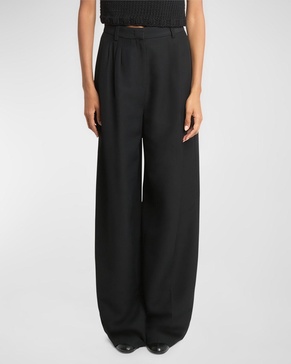 Mid-Rise Pleated Wide-Leg Trousers