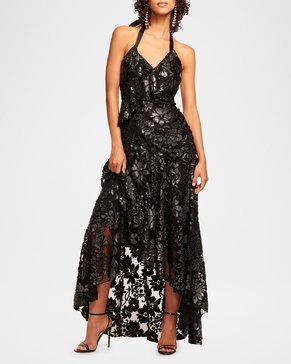 Chaplin High-Low Metallic Lace Gown