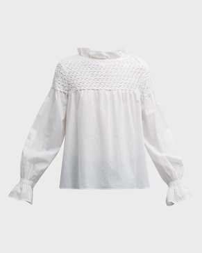 Majorelle Smocked Ruffle-Trim Blouse