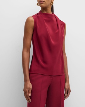 Cowl-Neck Sleeveless Silk Crepe Top