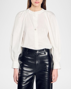 Sofiana Pleated Balloon-Sleeve Blouse