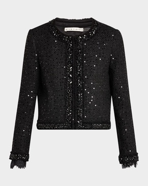 Landon Cropped Sequined Tweed Jacket with Embellished Trim