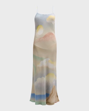 Olympia Landscape-Print Silk Slip Dress