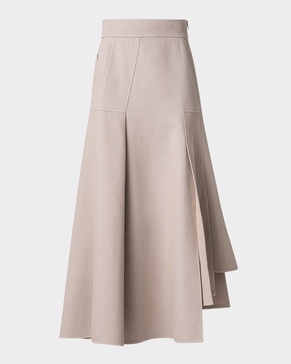 Asymmetric Pleated Cotton Midi Skirt